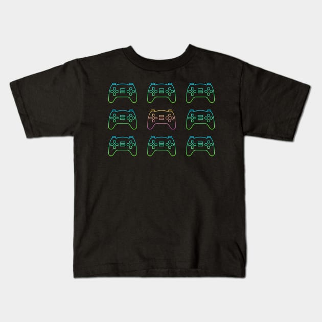 Minimalist Colorful Controllers Kids T-Shirt by Derek Player One